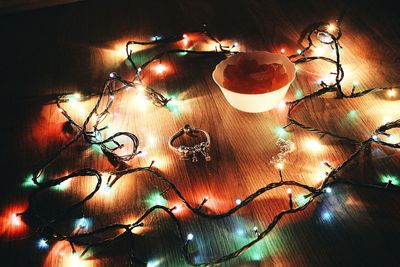 Close-up of illuminated christmas tree