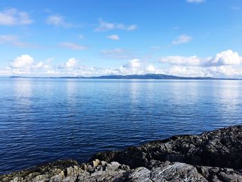Scenic view of sea against blue sky