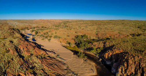 Scenic view of landscape against clear blue sky