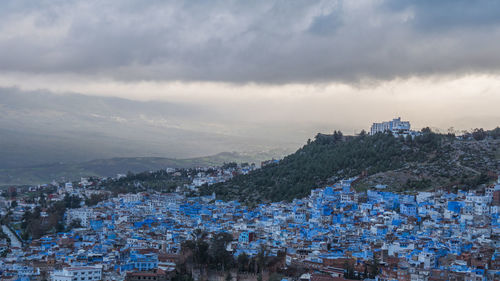 High angle shot of townscape against sky