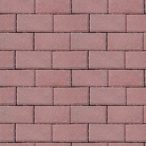 Background of seamless texture of masonry road made of dark pink brick. top view
