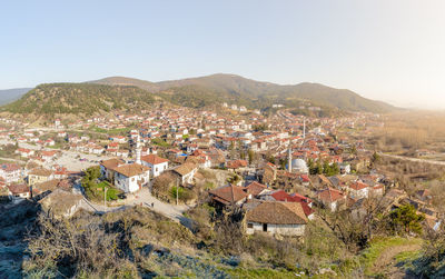 High angle view of townscape against sky