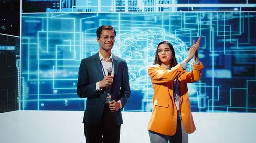 Portrait of business colleagues standing in office