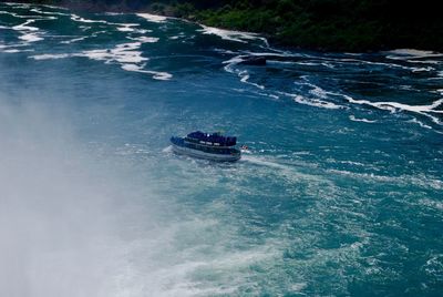 High angle view of people in ferry boat traveling niagara river