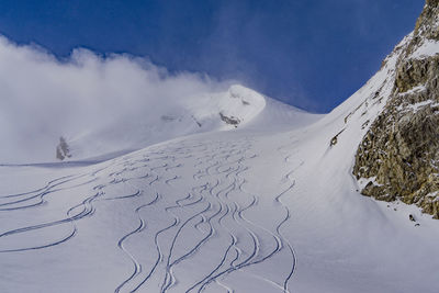 Scenic view of snowcapped mountains against sky