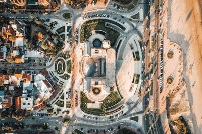 High angle view of city street and buildings