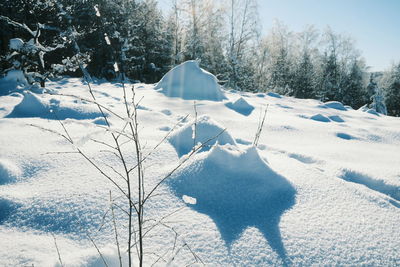 Scenic view of snow covered field