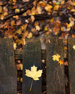 Close-up of old wooden fence on field