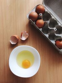 High angle view of breakfast on table