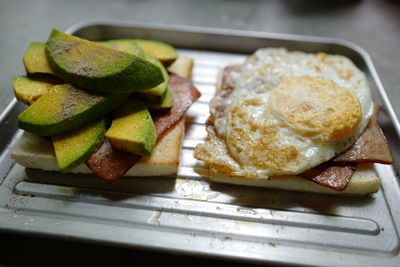 High angle view of breakfast on table