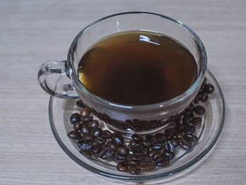 Close-up of coffee served on table