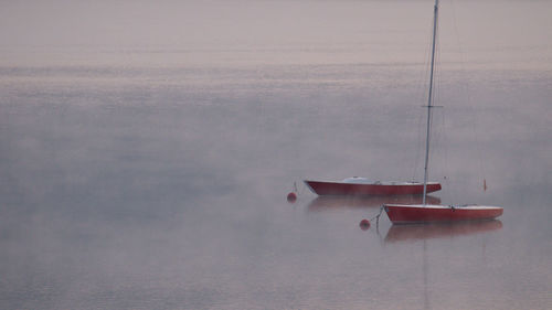 Sailboat in sea against sky