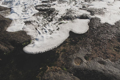 High angle view of snow on beach