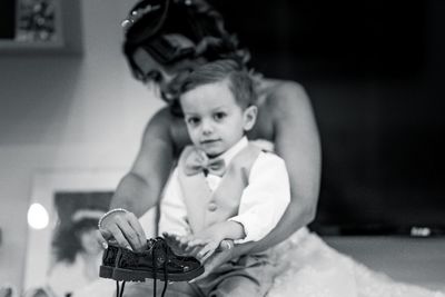 Portrait of cute girl playing at home