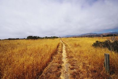 View of grassy field against cloudy sky