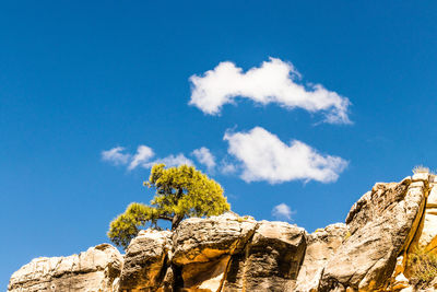 Low angle view of rock formation against sky