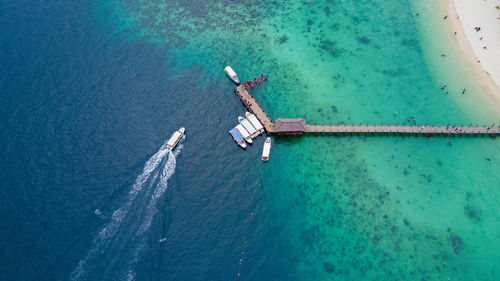 High angle view of ship on sea