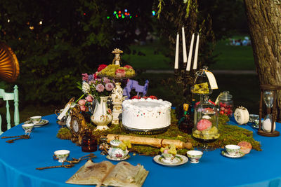 Close-up of christmas decorations on table