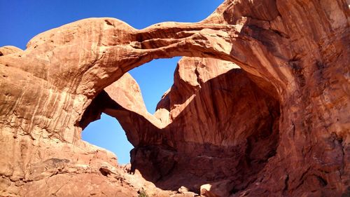 Low angle view of rock formation at arches national park