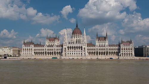 View of buildings in city against cloudy sky