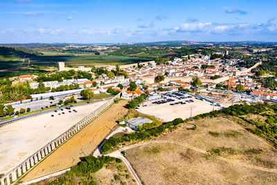 High angle view of townscape against sky