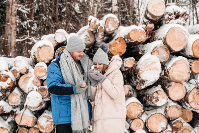 Stack of logs in winter