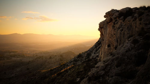 View of mountain at sunset