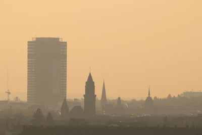 View of cityscape at sunset