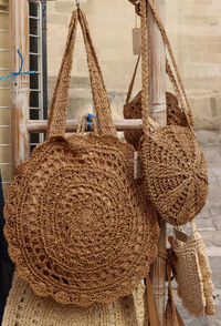 Close-up of wicker baskets