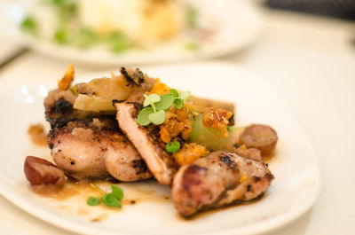 Close-up of served food in plate