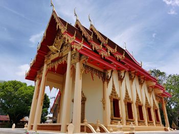 Low angle view of temple against building