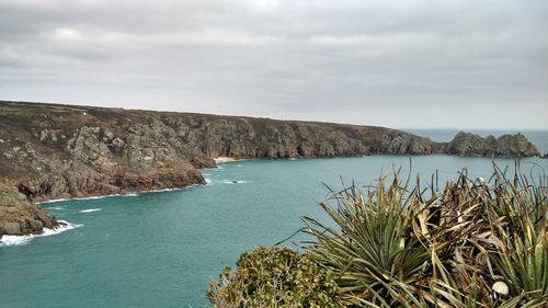 Scenic view of bay against sky