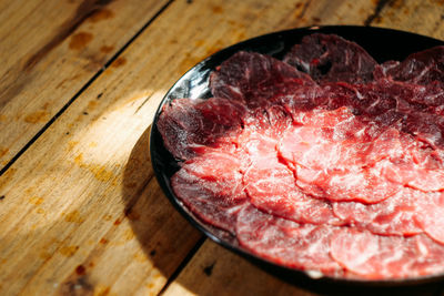 High angle view of food in bowl on table