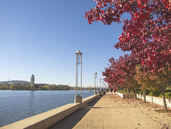 Scenic view of lake against clear sky