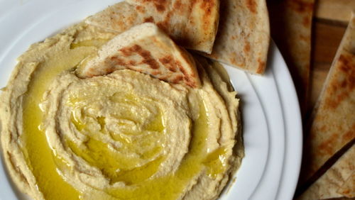 Close-up of hummus on plate