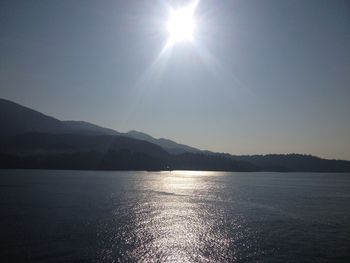 Scenic view of lake against sky on sunny day