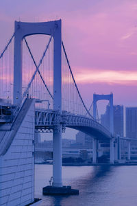 View of suspension bridge against cloudy sky