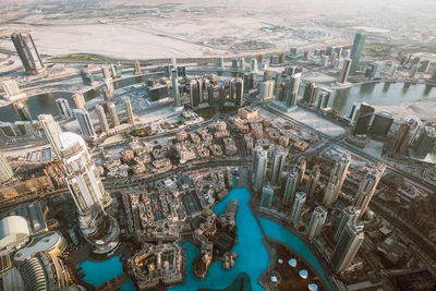 High angle view of buildings in city