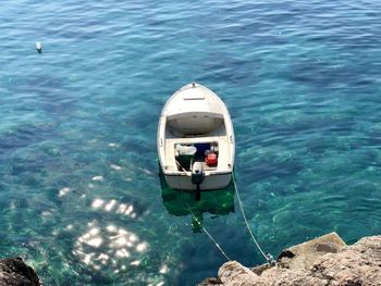 High angle view of sailboat sailing in sea