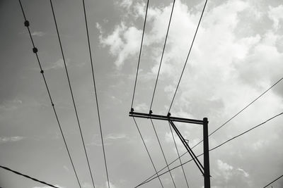 Low angle view of electricity pylon against sky