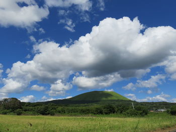 Scenic view of green field against sky