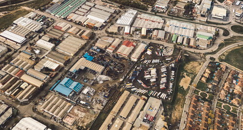 High angle view of buildings in city