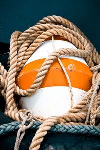 Close-up of rope tied on boat