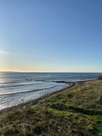 Scenic view of sea against clear sky