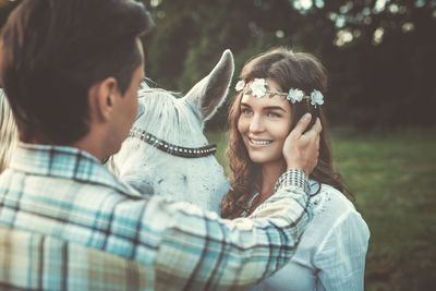 Romantic couple looking at each other