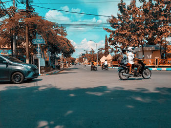 Bicycles parked on street in city