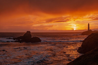 Scenic view of sea against sky during sunset