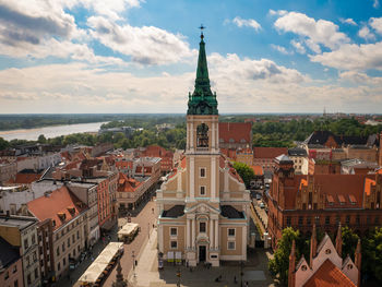 High angle view of buildings in city