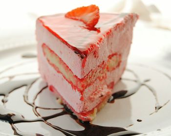 Close-up of strawberry cake in plate