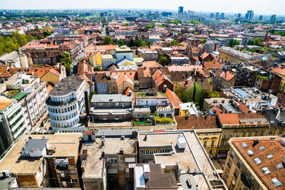 High angle view of cityscape against sky